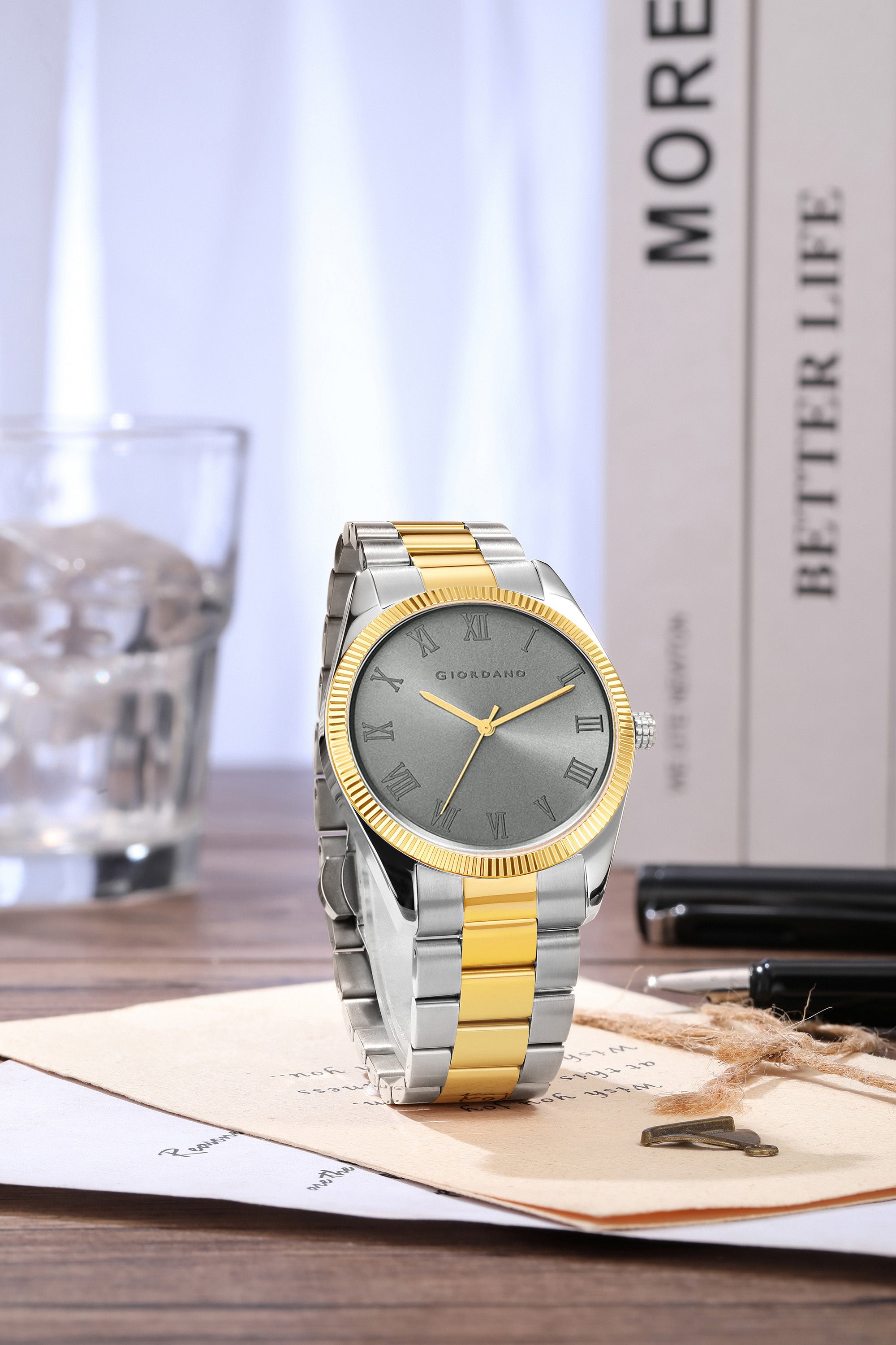 Giordano Analog Wrist Watch for Men Stylish Metal Strap with Water Resistant 3 Hand Mechanism for Men and Boys to Compliment Your Look/Ideal Gift for Male - GZ-50112-GZ-50112-11C